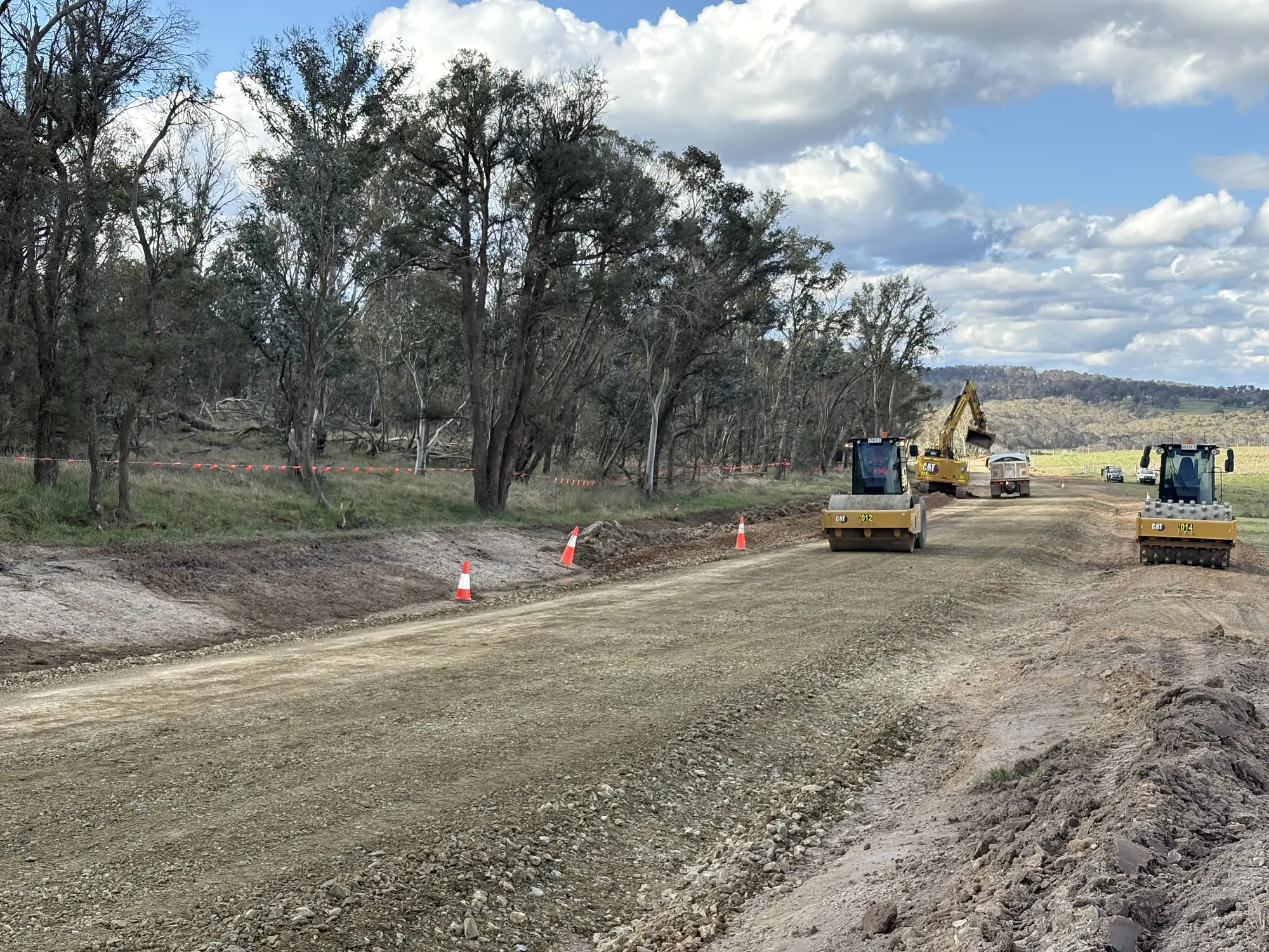 Grader preparing pavement along the Rockvale Road Upgrade